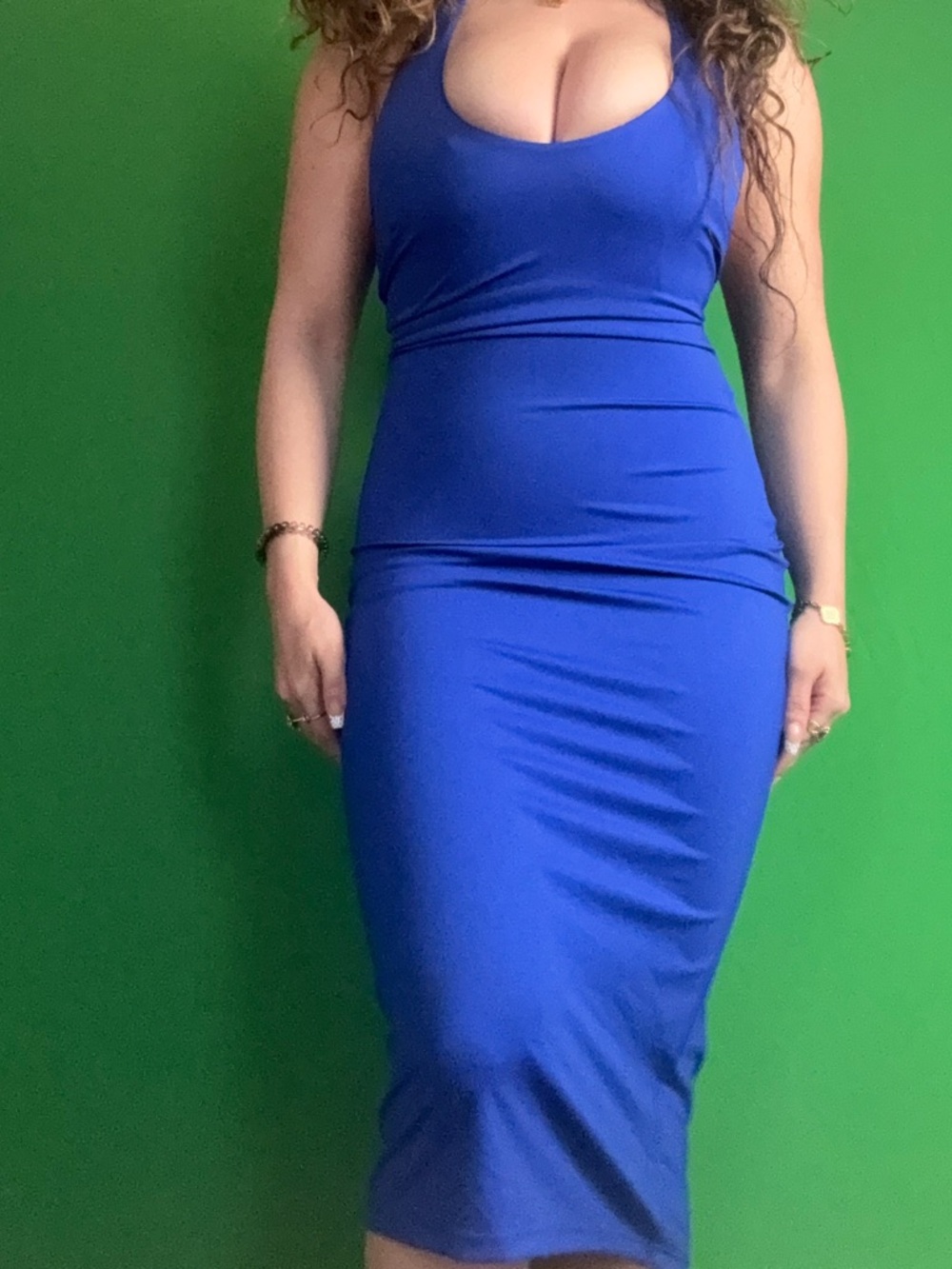 NWT Blue Scoop Neck Bodycon Midi Dress